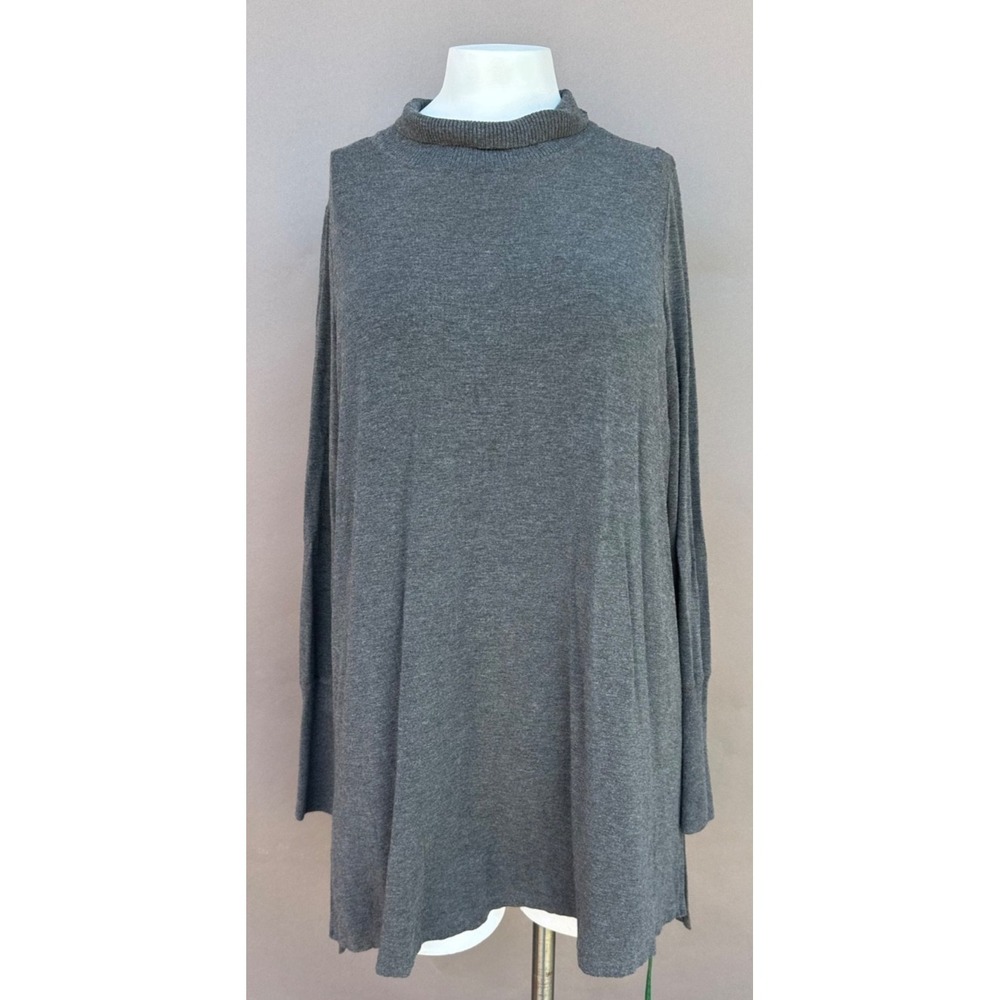 EILEEN FISHER Tunic L Stretch Jersey Mock Neck Long Sleeve Gray Eco Luxury
